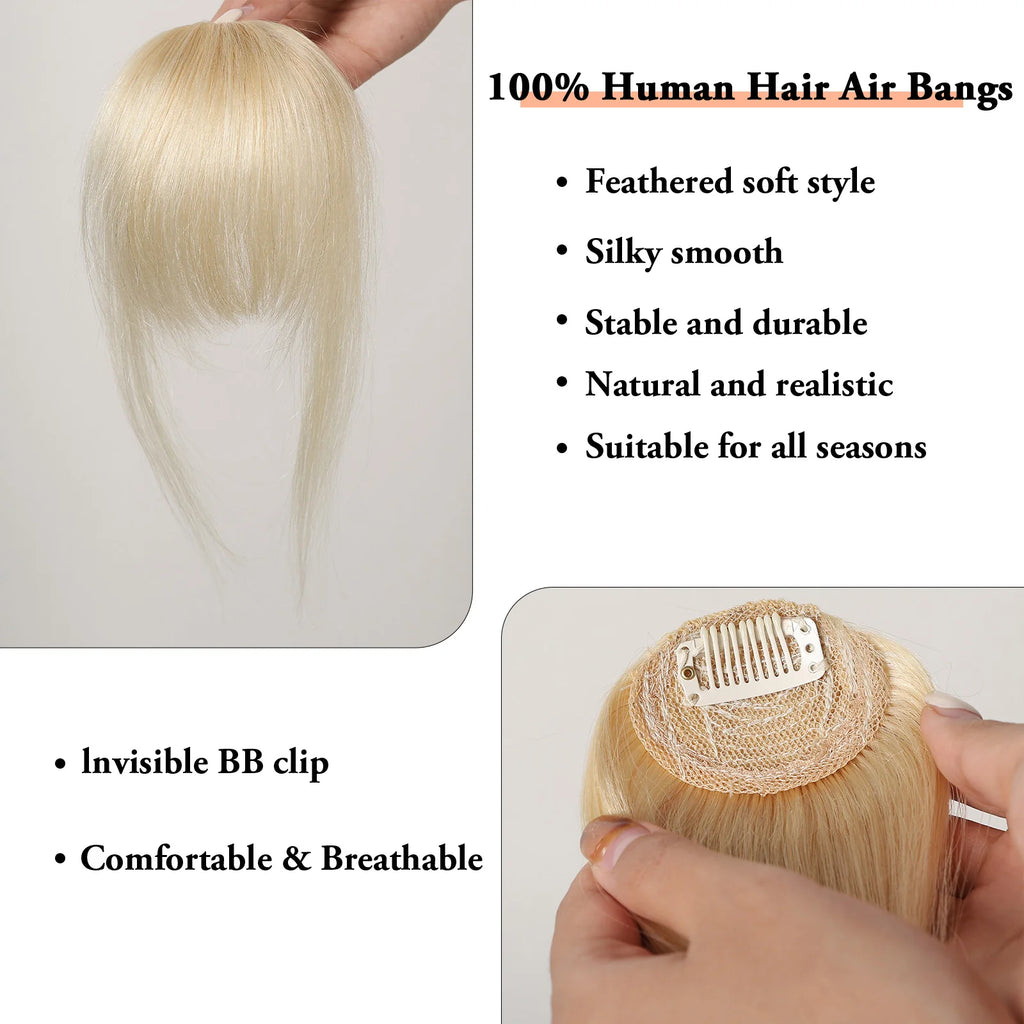 100% cheveux humains frange Clips dans Air frange frange postiche pour femmes platine blond Remy cheveux humains frange Extension de cheveux 4.5 pouces