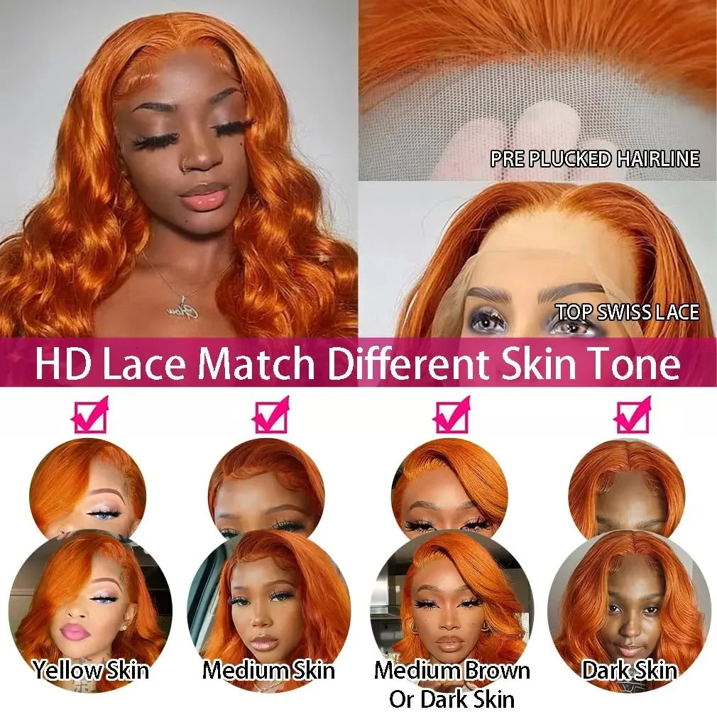Perruque Lace Front HD 40 pouces 350Ginger Body Wave 13x4 13x6 en cheveux humains colorés pour femmes, pré-épilée, densité 250%