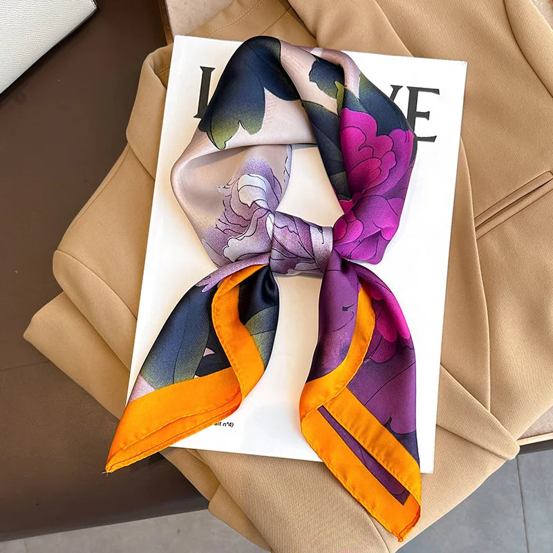 Écharpe Pashmina en soie imprimée pour femmes, châle carré, bandeau décoratif, Design de luxe, Bandana, nouvelle mode 70x70cm, 2026