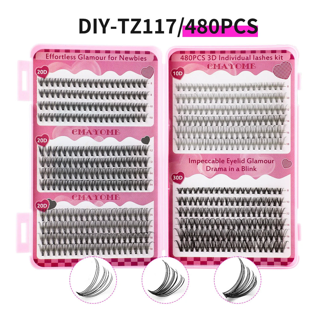 Extensions de cils individuelles, 600 pièces, épaisses et moelleuses, 30D/100D, longueur mixte, bricolage, pour une Application et un retrait faciles