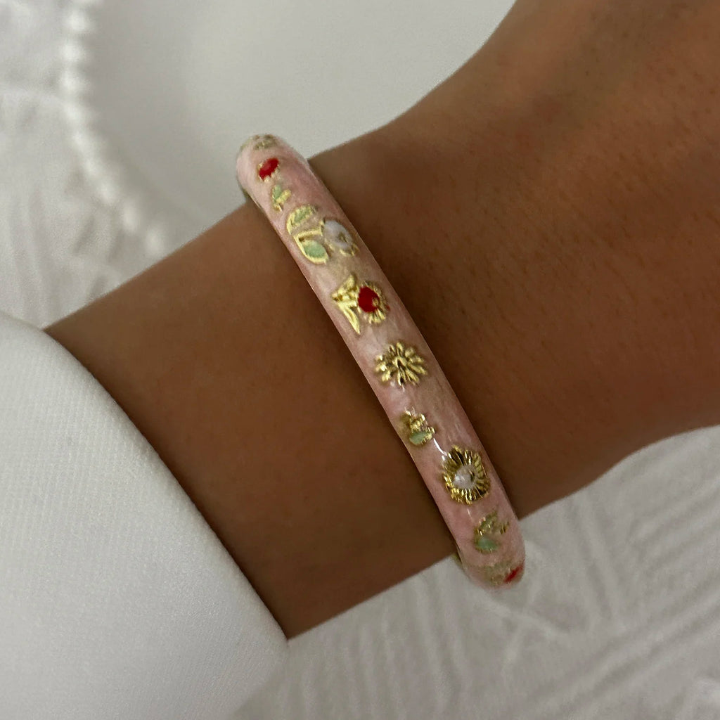 Bracelet élégant en émail goutte d'eau à texture florale pour femme, plaqué or rétro, avec zircon floral et motif œil porte-bonheur, bijou de fête