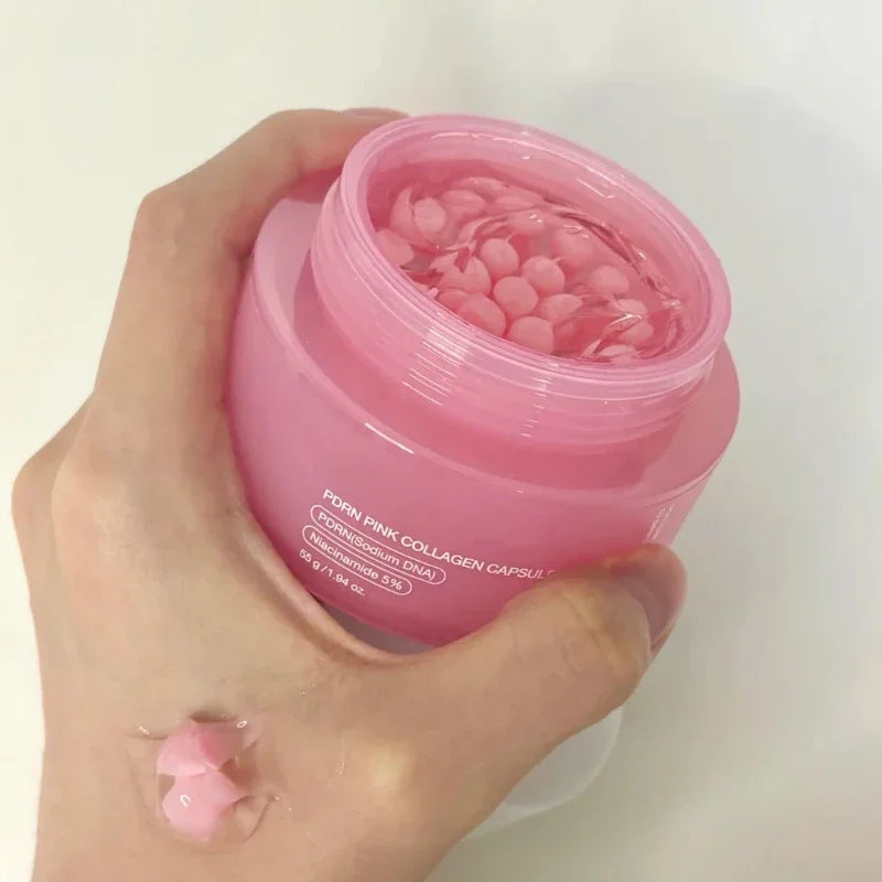Crème Coréenne au Collagène Rose PDRN en Capsules avec Niacinamide pour un Teint Uniforme, Hydratant Léger Non Gras pour le Visage