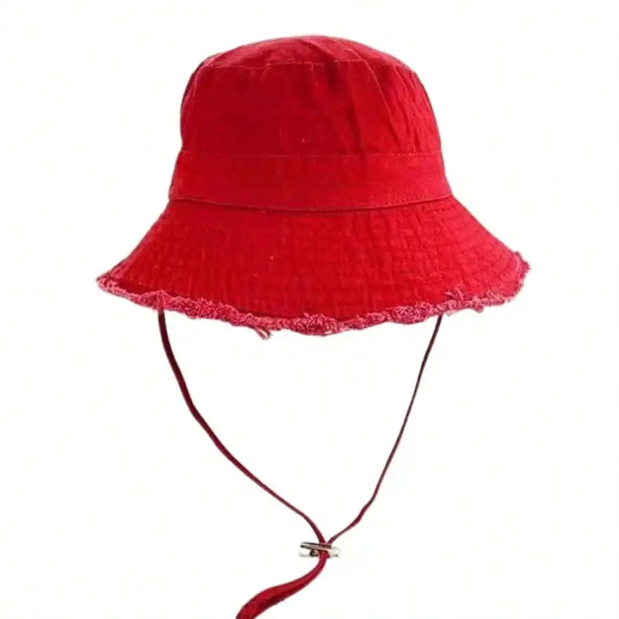 1 chapeau bob pour femme avec cordon de serrage et bords effilochés, chapeau bob d'extérieur avec sangle de menton réglable