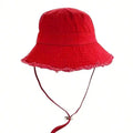 1 chapeau bob pour femme avec cordon de serrage et bords effilochés, chapeau bob d'extérieur avec sangle de menton réglable