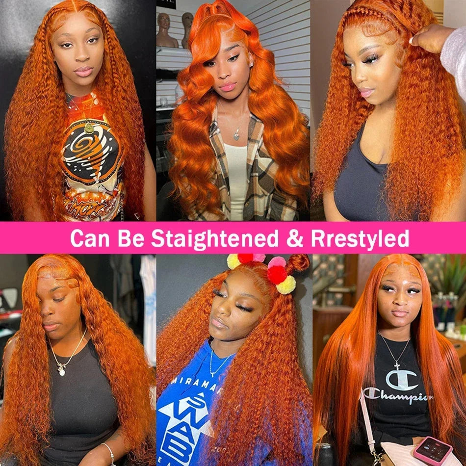Perruque Lace Front HD 40 pouces 350Ginger Body Wave 13x4 13x6 en cheveux humains colorés pour femmes, pré-épilée, densité 250%