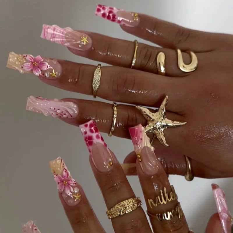 Faux Ongles Longs Bruns N64.Glitter Ballet Wearable, Design Français, Presse Complète sur Nail Ins, Nail Tips Art, 24Pcs