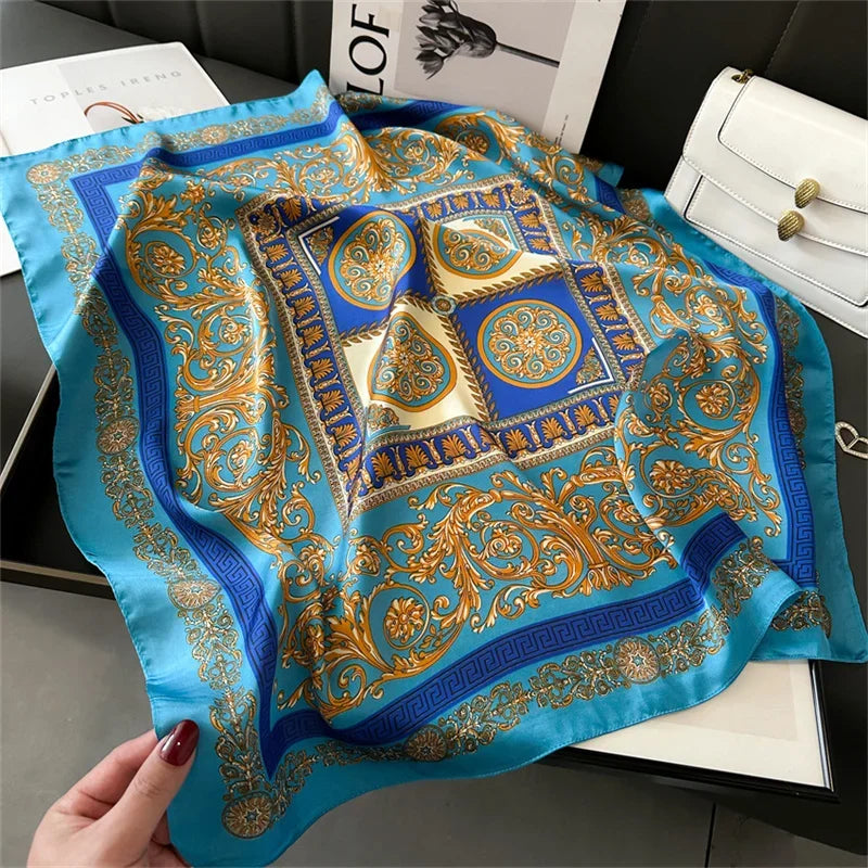 Écharpe Pashmina en soie imprimée pour femmes, châle carré, bandeau décoratif, Design de luxe, Bandana, nouvelle mode 70x70cm, 2026