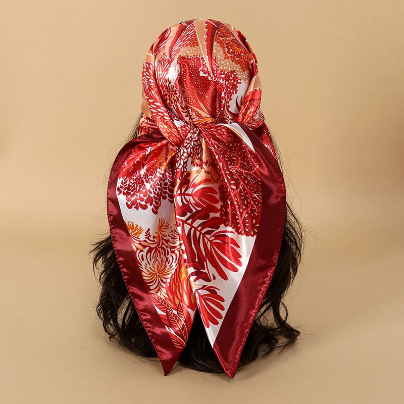 Foulard carré en soie pour femmes, nouveau Design de luxe, Style populaire, quatre saisons, protection solaire, foulard de plage, Hijab, 90x90CM