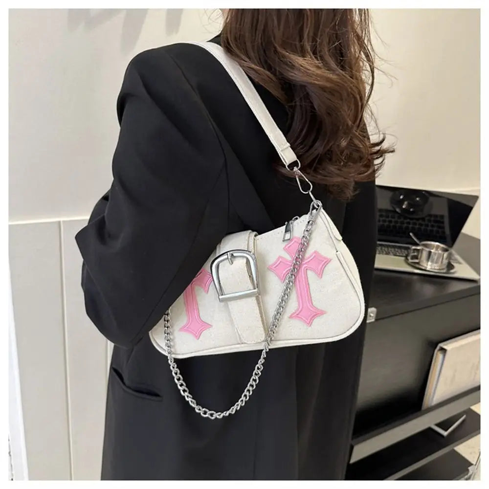 Sac à main avec fermoir métallique Hasp, sac bandoulière, sac porté sous le bras, sac cabas en toile simple et décontracté, accessoire de mode tendance au style urbain.