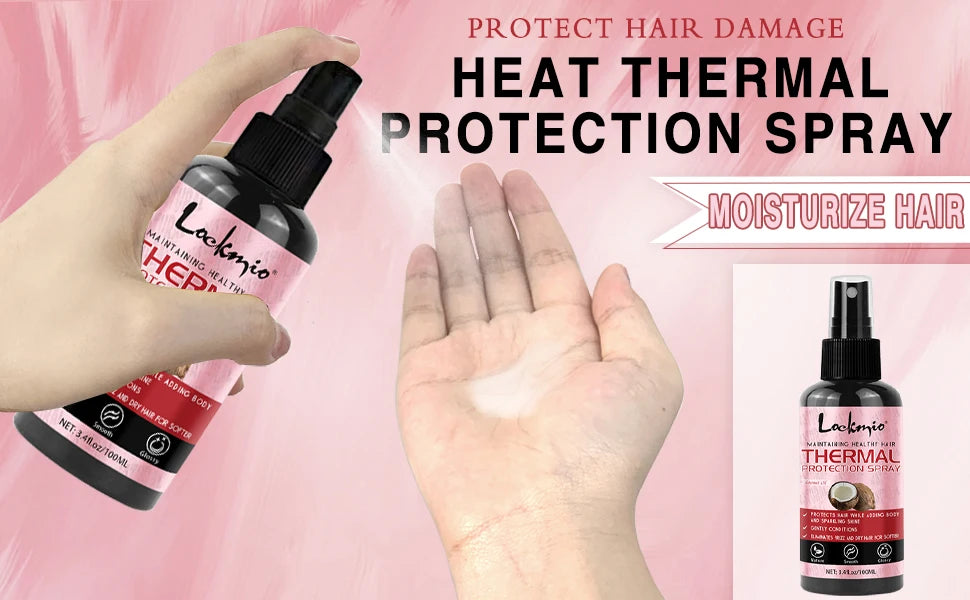 LOCKMIO Spray de protection thermique hydratant et nourrissant pour protéger les cheveux, réparation des dommages causés par la chaleur, revitalisant Anti-frisottis, produit de soins capillaires