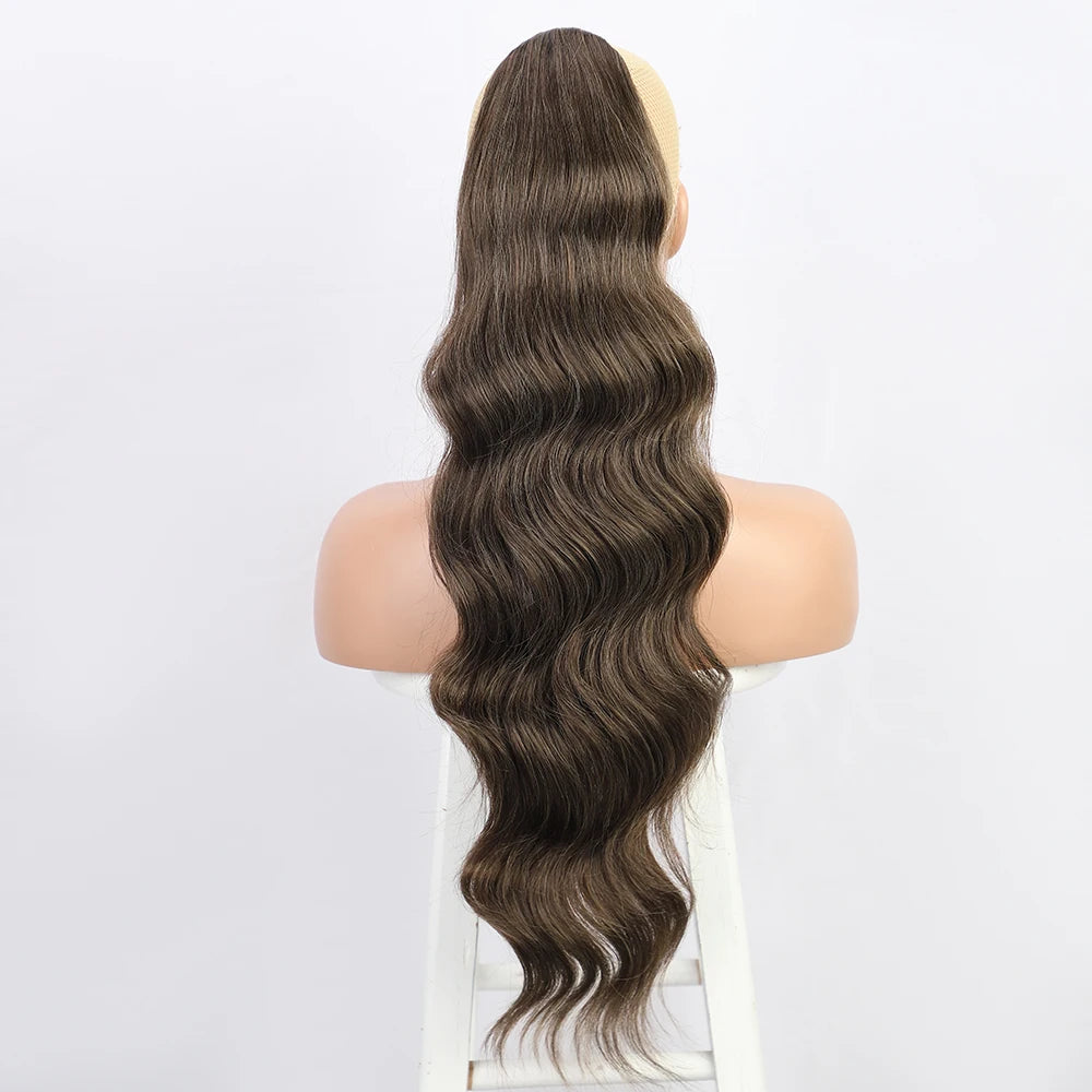 Extension de Cheveux Queue de Cheval Ondulée pour Femme, 24 Pouces, Longue Ondulation, Proximité Wstring, réinitialisation en Queue de Cheval Rouge, Fausse Queue de Cheval, Postiche