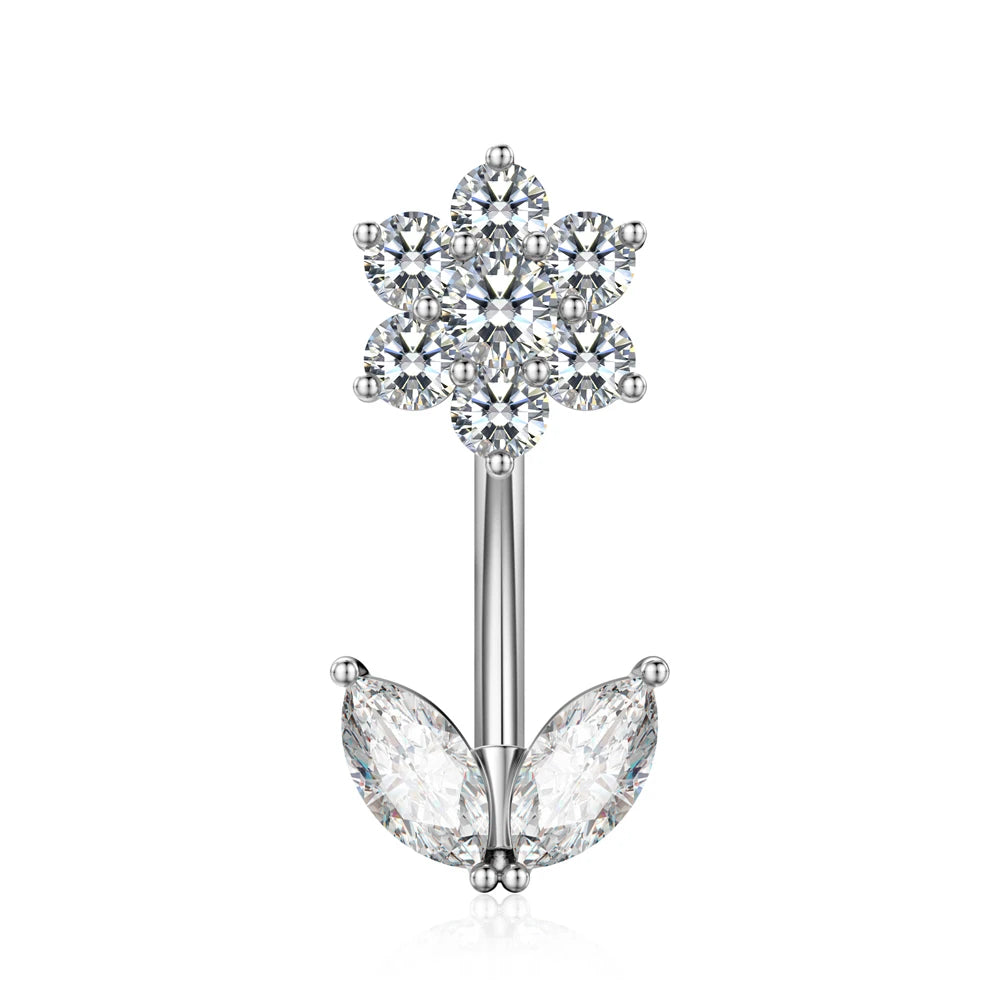 Anneaux de nombril série couleur or, carillon éolien, fleur pendante, cœur, anneau de ventre en acier inoxydable, bijoux de perçage de nombril, 1 pièce