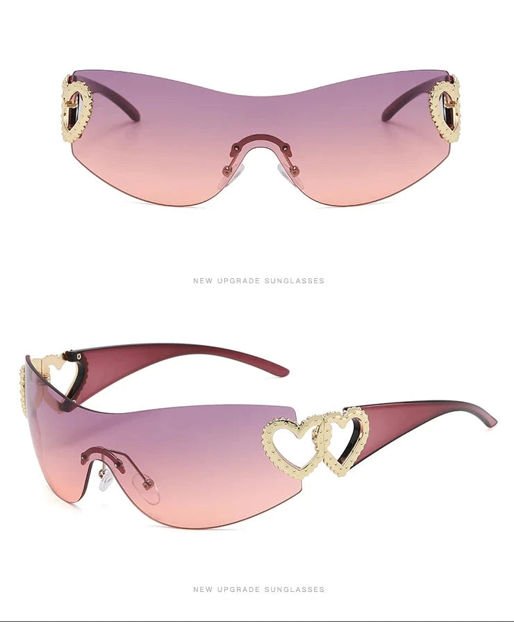 Lunettes de soleil de cyclisme sans monture pour hommes et femmes, lunettes de soleil rondes des années 2000, lunettes punk une pièce, nuances de mode, Y2K, ChimGradient