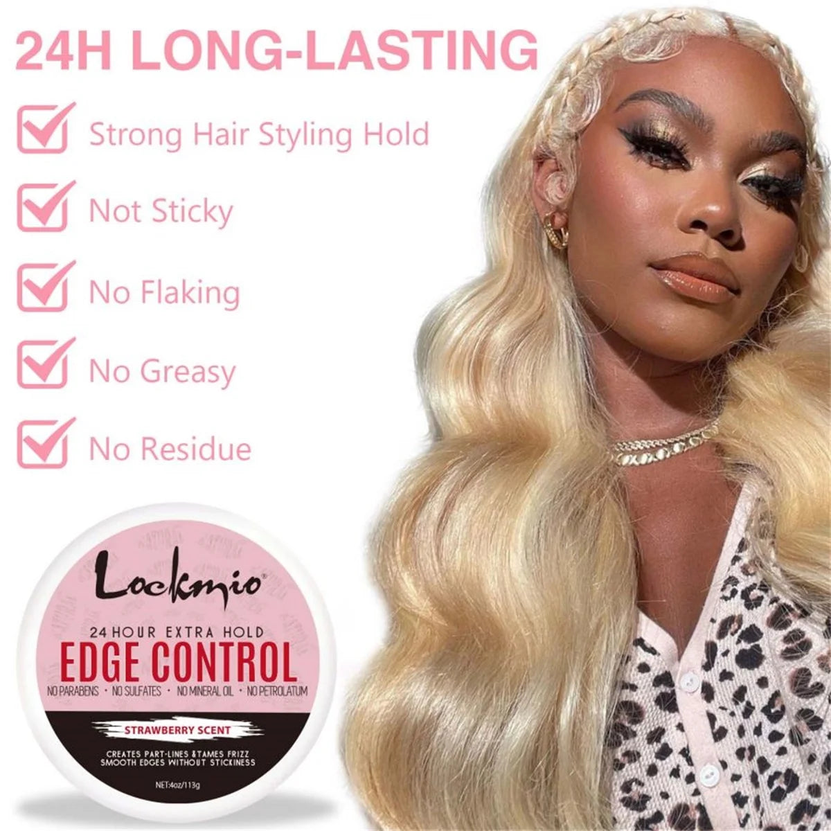 Cire coiffante LOCKMIO 4oz pour femmes, gel fixateur pour franges, crème de finition pour cheveux naturels 4C et perruques, pommade coiffante pour la ligne des cheveux