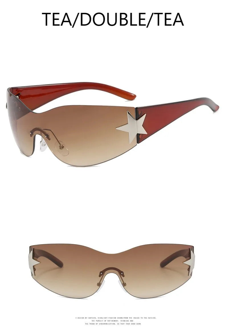 Lunettes de soleil sport punk Y2K de luxe, de marque, de créateur, style masque, monobloc, pour femme, cinq étoiles