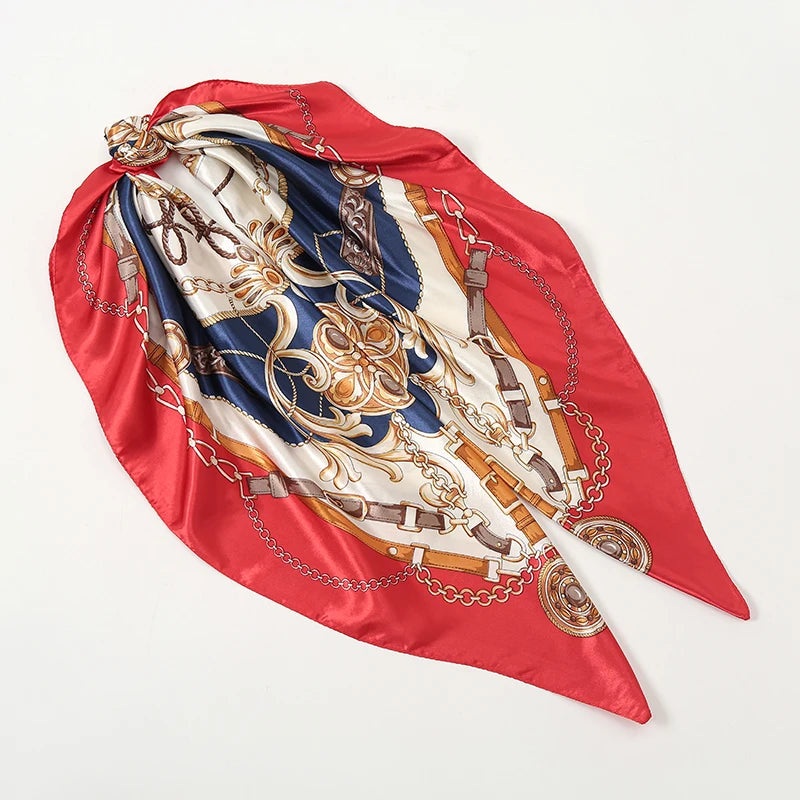 Foulard carré en soie pour femmes, nouveau Design de luxe, Style populaire, quatre saisons, protection solaire, foulard de plage, Hijab, 90x90CM