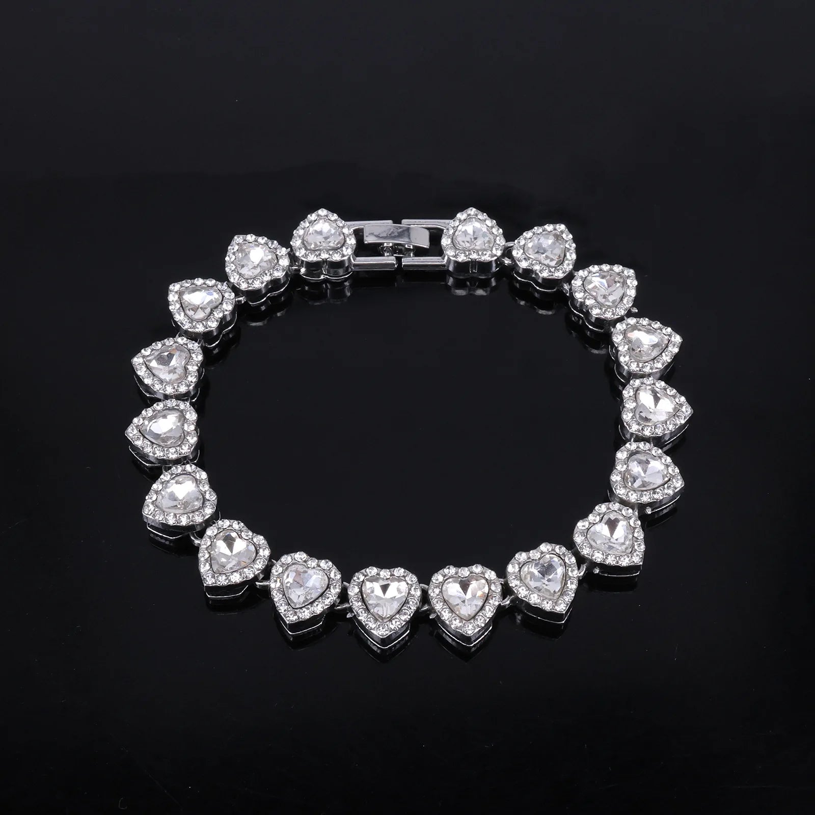 Yupsk 45CM/20CM coeur brillant strass Hip Hop Rock Tennis chaîne Bracelet collier pour femmes hommes à la mode ensemble de bijoux cadeau
