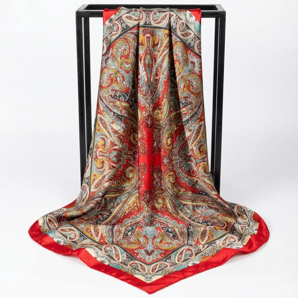 Hijabs en satin à imprimé paisley 90*90cm pour femmes, foulard carré de luxe, bandana, cheveux, foulard doux, hijab, écharpes pour cheveux