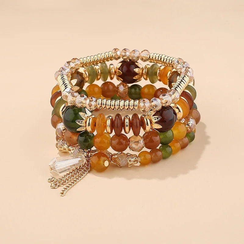 Ensemble de 4 bracelets empilables bohèmes , avec perles en verre, bracelets extensibles à plusieurs rangs avec breloques, bijoux de mode pour femmes.