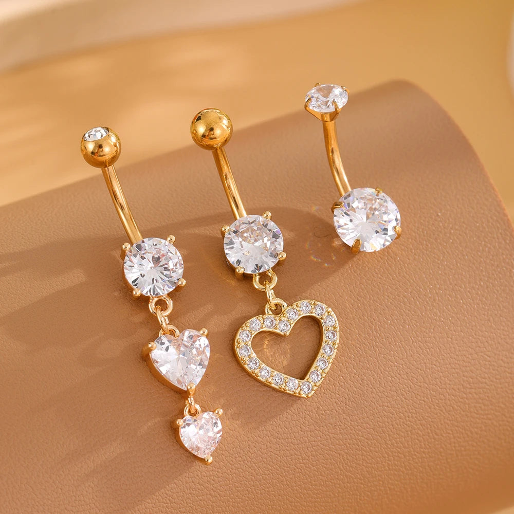 3-5 pièces ensembles de styles mixtes coeur fleur balancent nombril anneaux en acier inoxydable papillon incurvé Zircon ventre Piercing nombril anneau