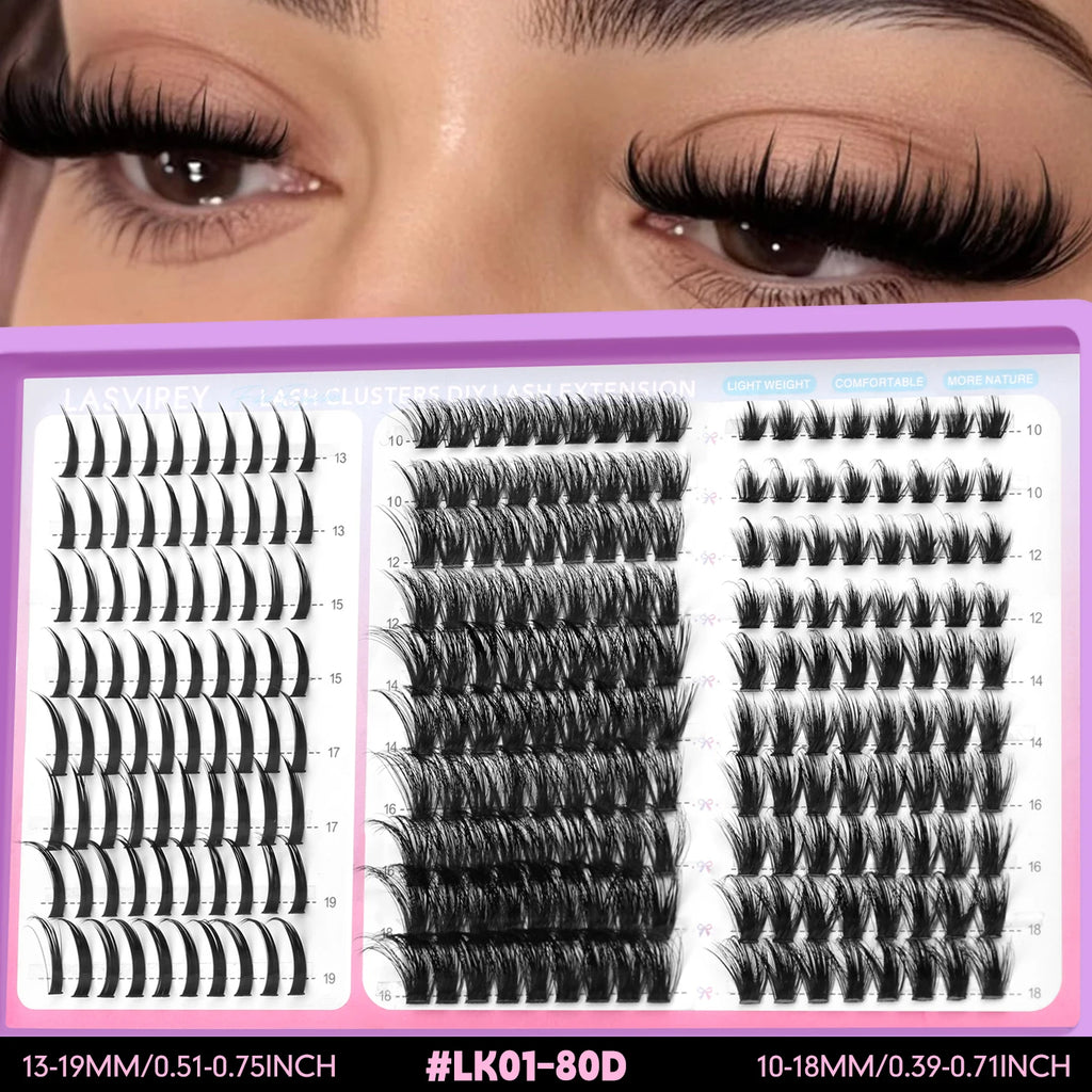 LASVIREY – Grappes de faux cils DIY effet volume et hérissé, styles variés, cils individuels légers et duveteux pour une extension de cils personnalisée.