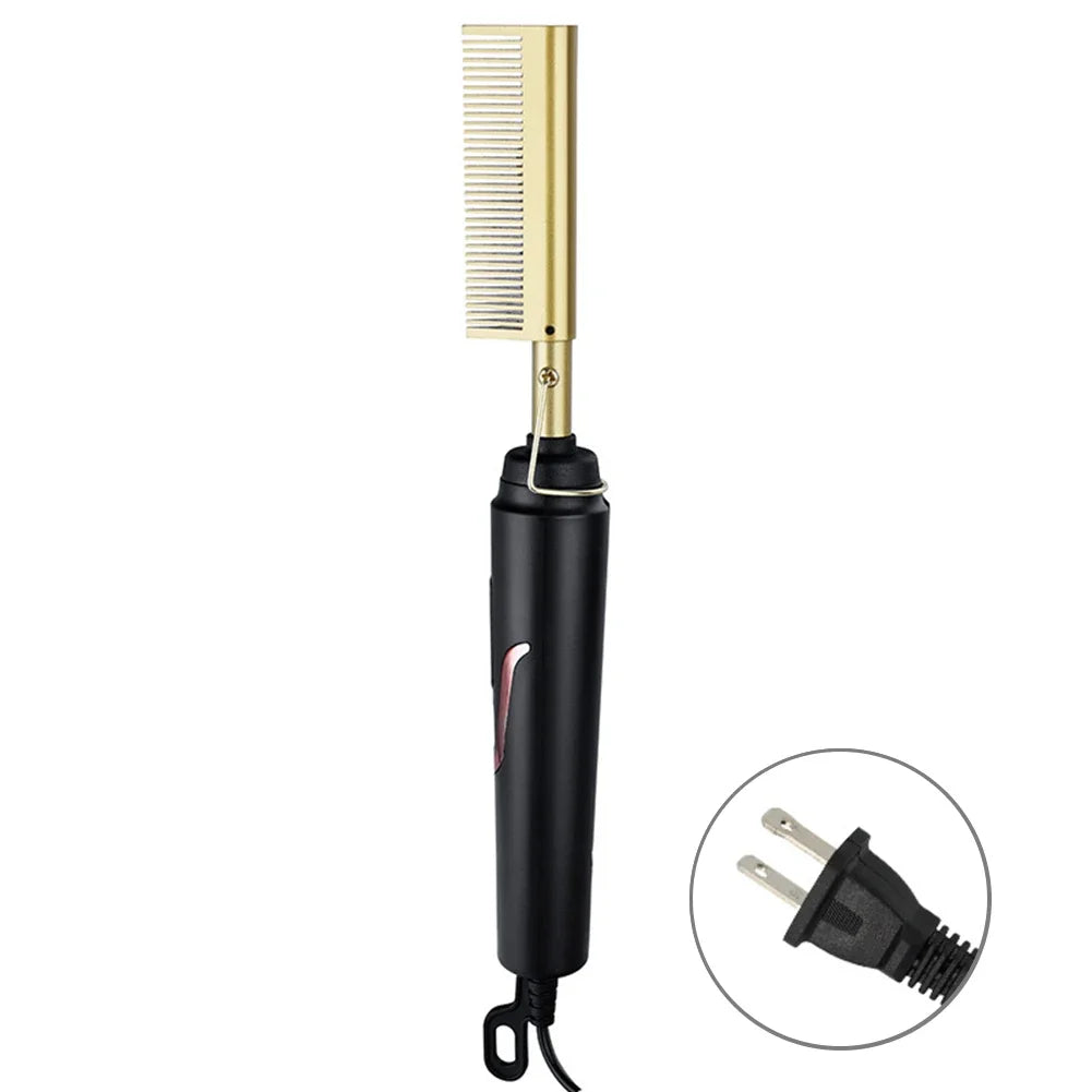 Brosse lissante électrique compacte et rechargeable, idéale pour lisser et discipliner les cheveux rapidement à la maison ou en déplacement.