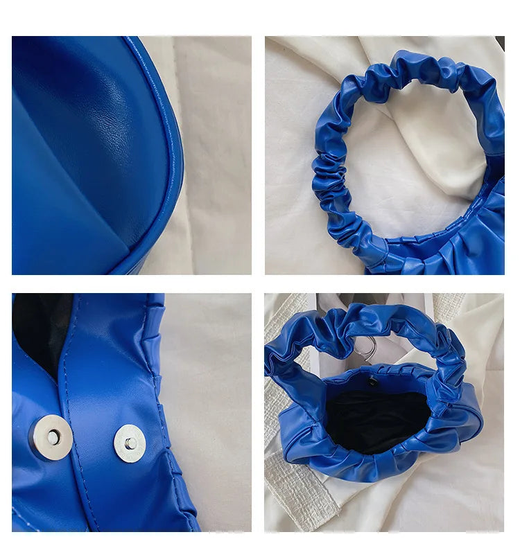 Sac à main élégant au design plissé effet nuage, conçu en cuir PU. Ce modèle moderne et féminin peut être porté à l’épaule ou sous le bras pour un look chic et décontracté.