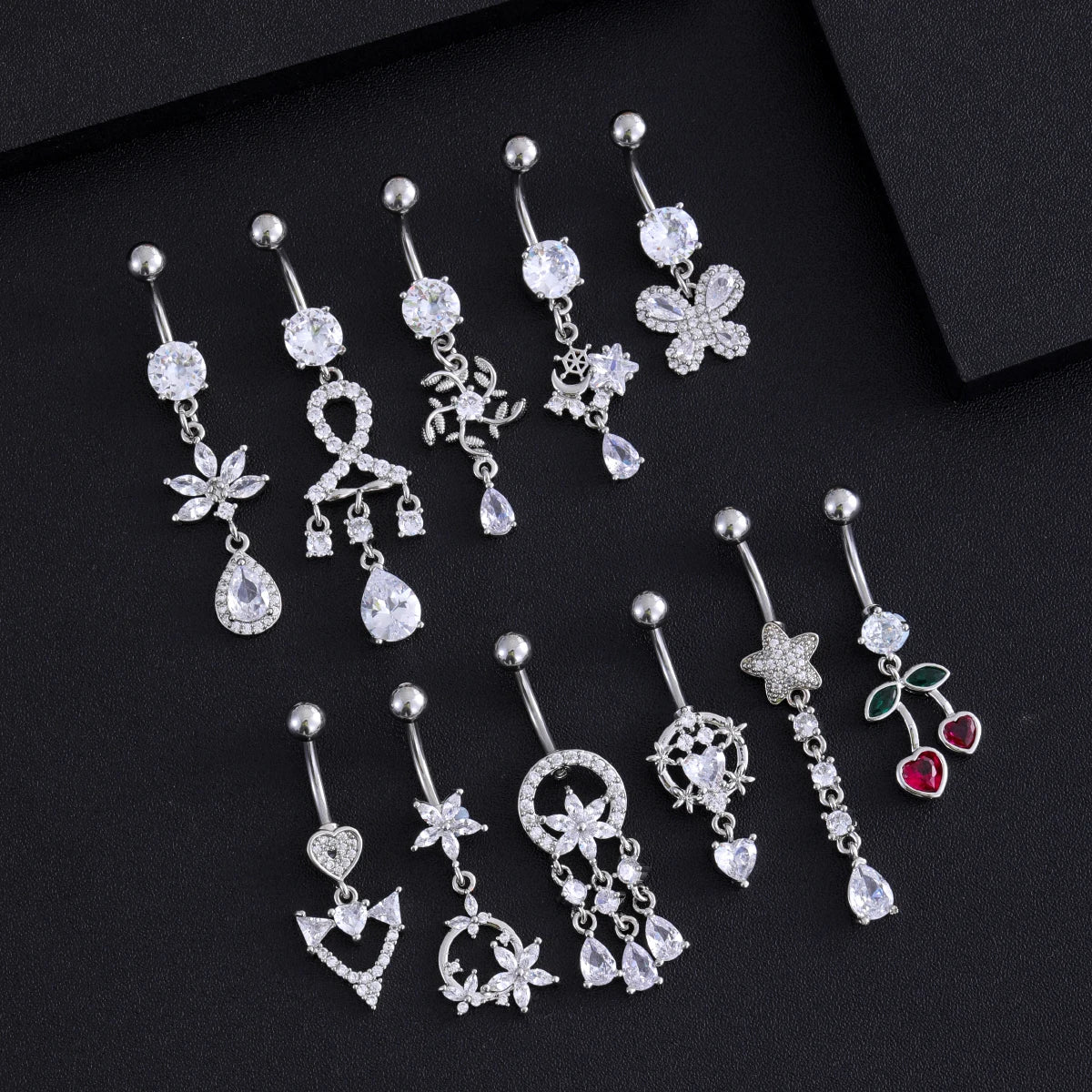 Anneaux de nombril série couleur or, carillon éolien, fleur pendante, cœur, anneau de ventre en acier inoxydable, bijoux de perçage de nombril, 1 pièce