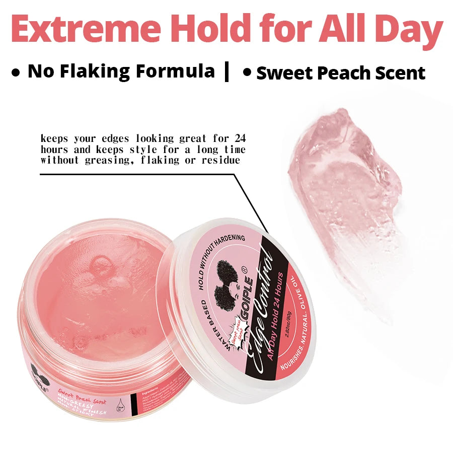 Gel de contrôle des bords à tenue supplémentaire, 80g, pour perruque 4c, 24 heures, Gel de contrôle longue durée, bord non gras, lissant, cire coiffante