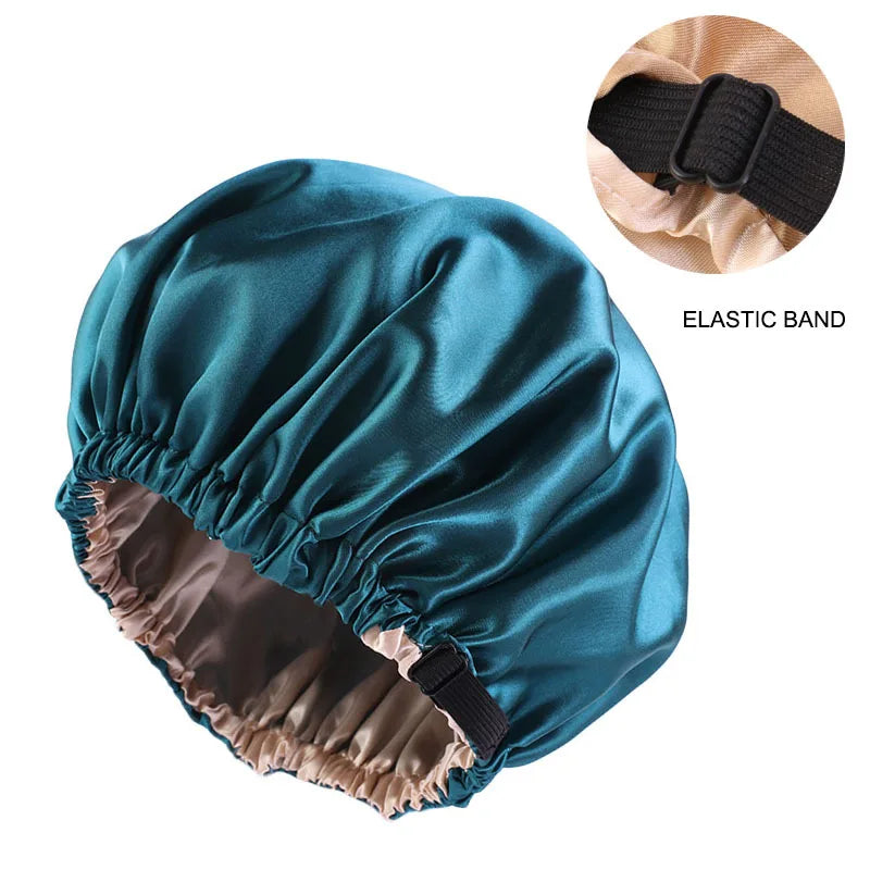 Bonnet en Satin pour dormir, Bonnet en soie réglable pour cheveux bouclés, Double couche, grand bonnet de sommeil doublé en Satin pour femmes