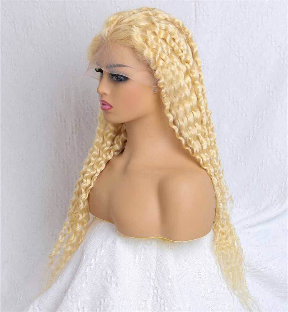 Perruque Deep Wave Blonde 613 en Cheveux Humains Brésiliens – Lace Frontale HD 13x6 ou 13x4 – Pré-épilée avec Ligne de Cheveux Naturelle – Disponible en 36 et 40 Pouces