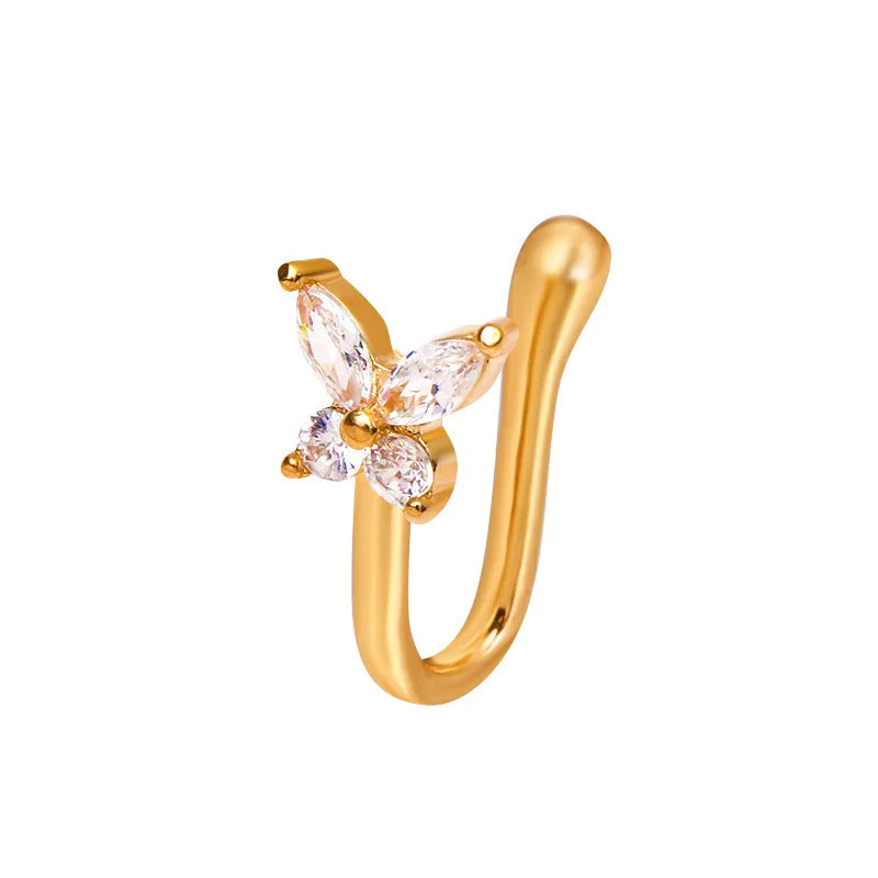 Anneau de nez papillon Egirl, faux piercing, manchette de nez moderne à clipser, ensemble de bijoux, accessoire papillon en cristal étincelant, esthétique