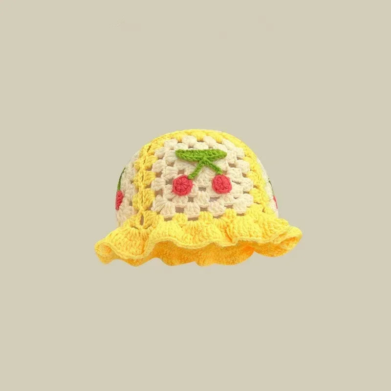 Chapeau seau coréen fait à la main au Crochet pour femmes, tissage tricoté, mode fleurs Y2k, bonnet de bassin, nouvelle collection automne hiver