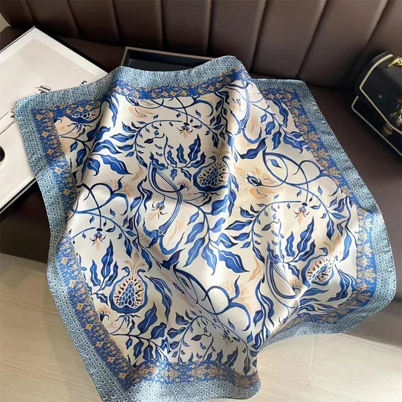 Écharpe Pashmina en soie imprimée pour femmes, châle carré, bandeau décoratif, Design de luxe, Bandana, nouvelle mode 70x70cm, 2026
