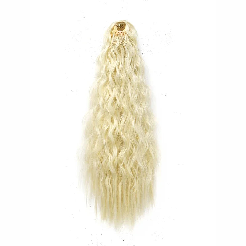 Queue de cheval synthétique longue et bouclée de 22 pouces, extension de cheveux à cordon de serrage, postiche noir à clipser pour femme