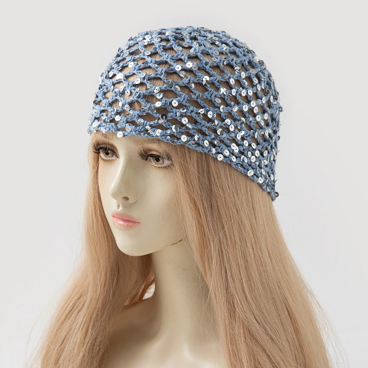Nouveau Chapeau en Laine Tricoté Sans Bordure Style Coréen 2026, à Paillettes et Creux, Respirant, Tendance Y2K pour Femme