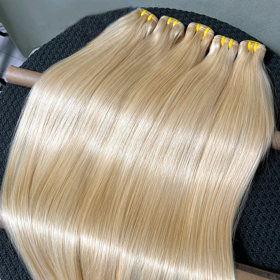 # 613 paquets de cheveux humains droits colorés blond 1/2/3/4 pièces Double trame 100% Extensions de tissage de cheveux humains vierges crus vietnamiens