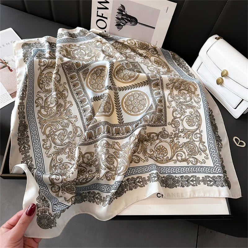 Écharpe Pashmina en soie imprimée pour femmes, châle carré, bandeau décoratif, Design de luxe, Bandana, nouvelle mode 70x70cm, 2026