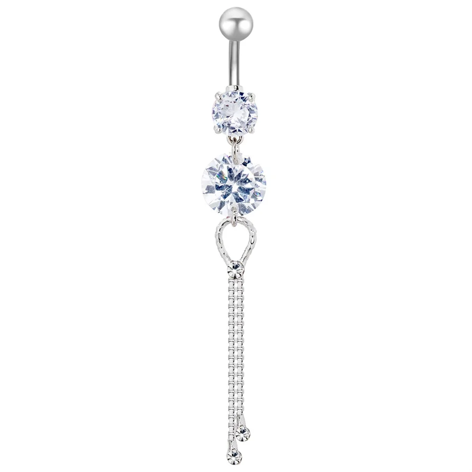 Bijou de nombril pour femme – piercing de ventre en acier inoxydable avec chaîne longue, pampilles et fleur pendante, accessoires de corps pour soirée et plage
