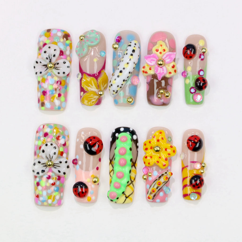 10 pièces 30mm 3D belle manucure faite à la main presse sur les ongles, faux fleurs peintes à la main en acrylique