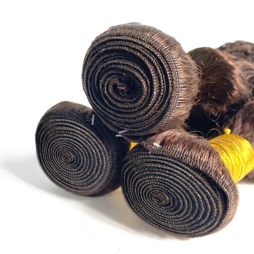 # 4 Bundles de Cheveux Humains Ondulés Brun Foncé 1/3 Pièces, Extensions de Cheveux Remy Brésiliens à Double Trame de 18 à 30 Pouces pour Femmes