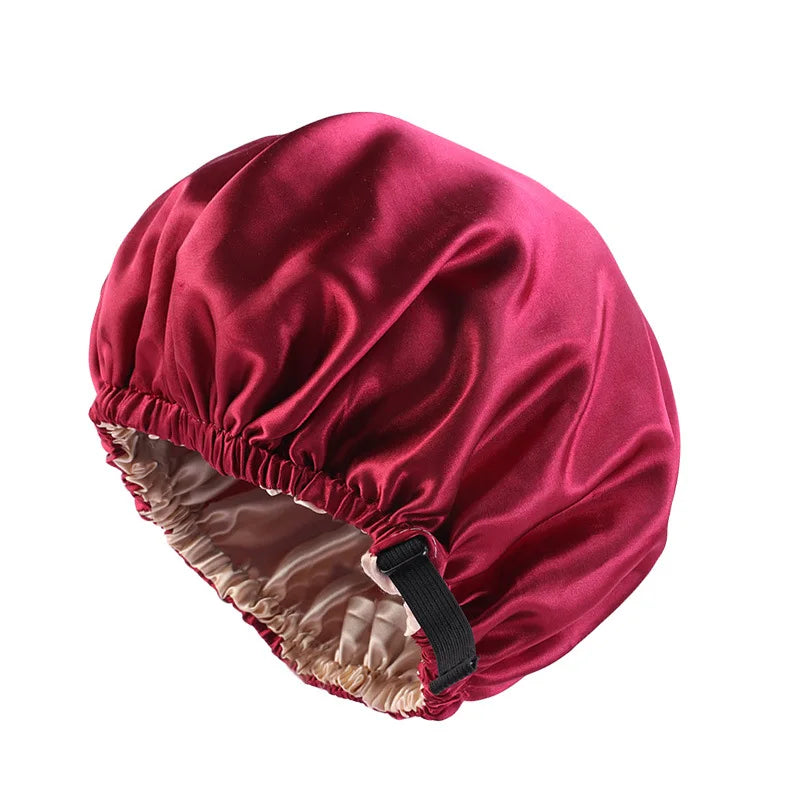 Bonnet en Satin pour dormir, Bonnet en soie réglable pour cheveux bouclés, Double couche, grand bonnet de sommeil doublé en Satin pour femmes