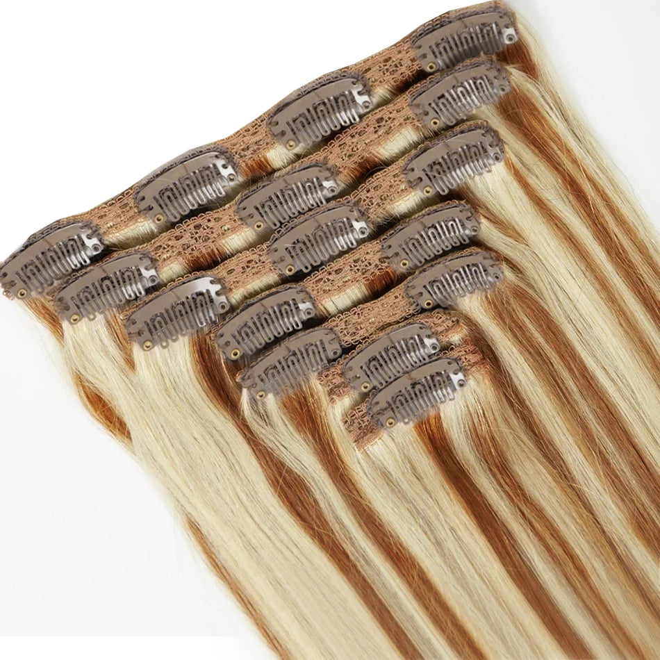 100% vrais cheveux humains blonds Clips dans les Extensions de cheveux paquets naturel noir en vrac blond 613 couleur Piano cheveux brésiliens 30 pouces
