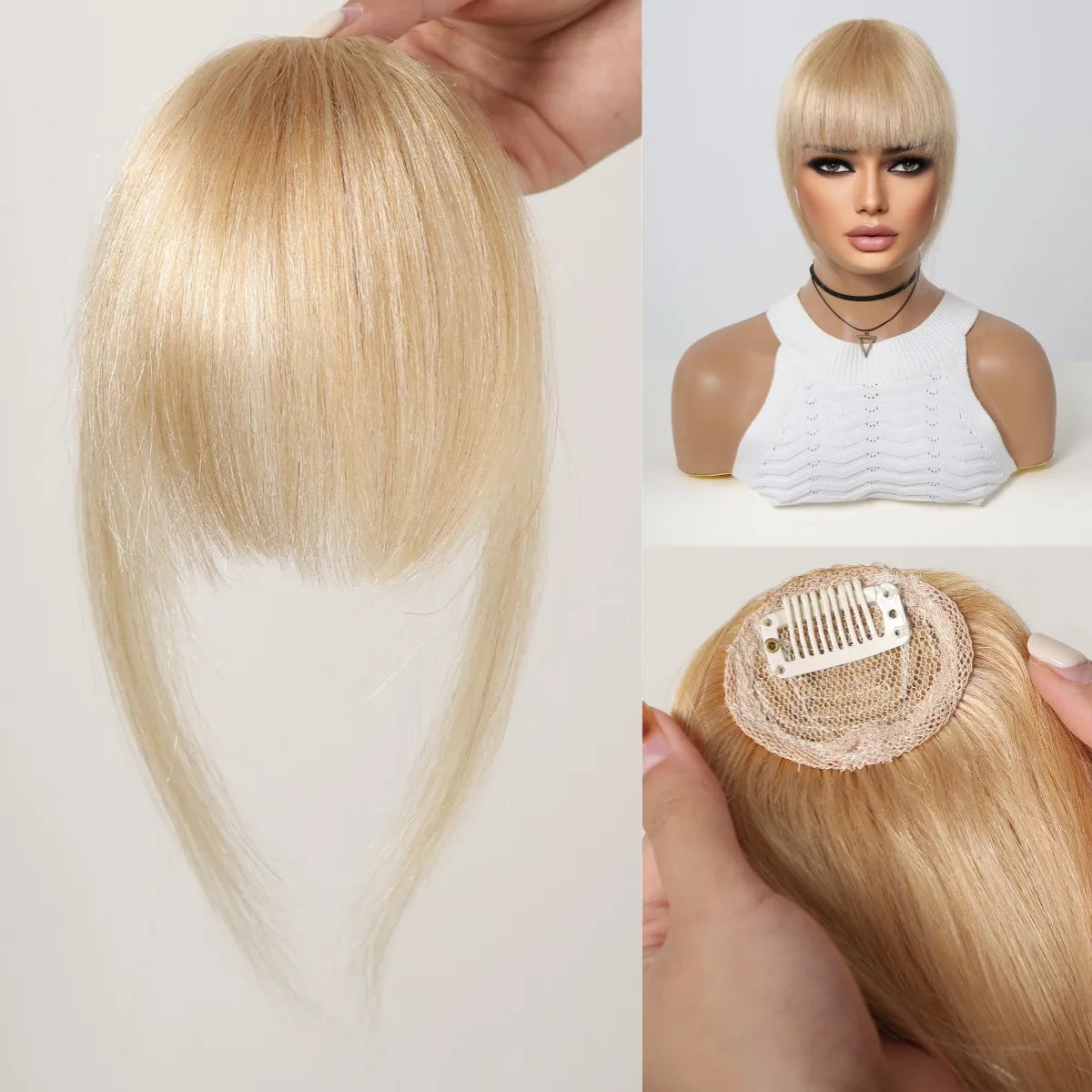 100% cheveux humains frange Clips dans Air frange frange postiche pour femmes platine blond Remy cheveux humains frange Extension de cheveux 4.5 pouces