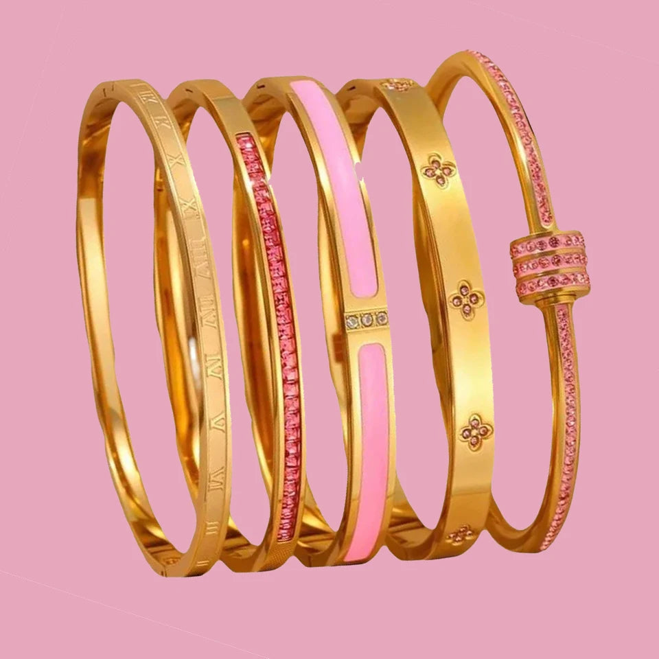 ZAKOL nouveau Buling rose cristal zircone Bracelet en acier inoxydable pour les femmes polyvalent empilable bijoux étanche Bracelet cadeau