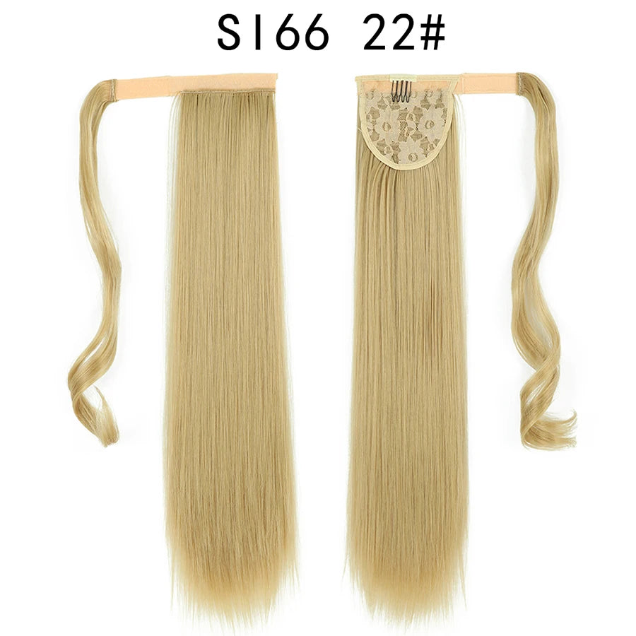 Queue de cheval synthétique longue et droite de 22 pouces, extension de cheveux à enrouler avec clip, résistante à la chaleur, postiche blond