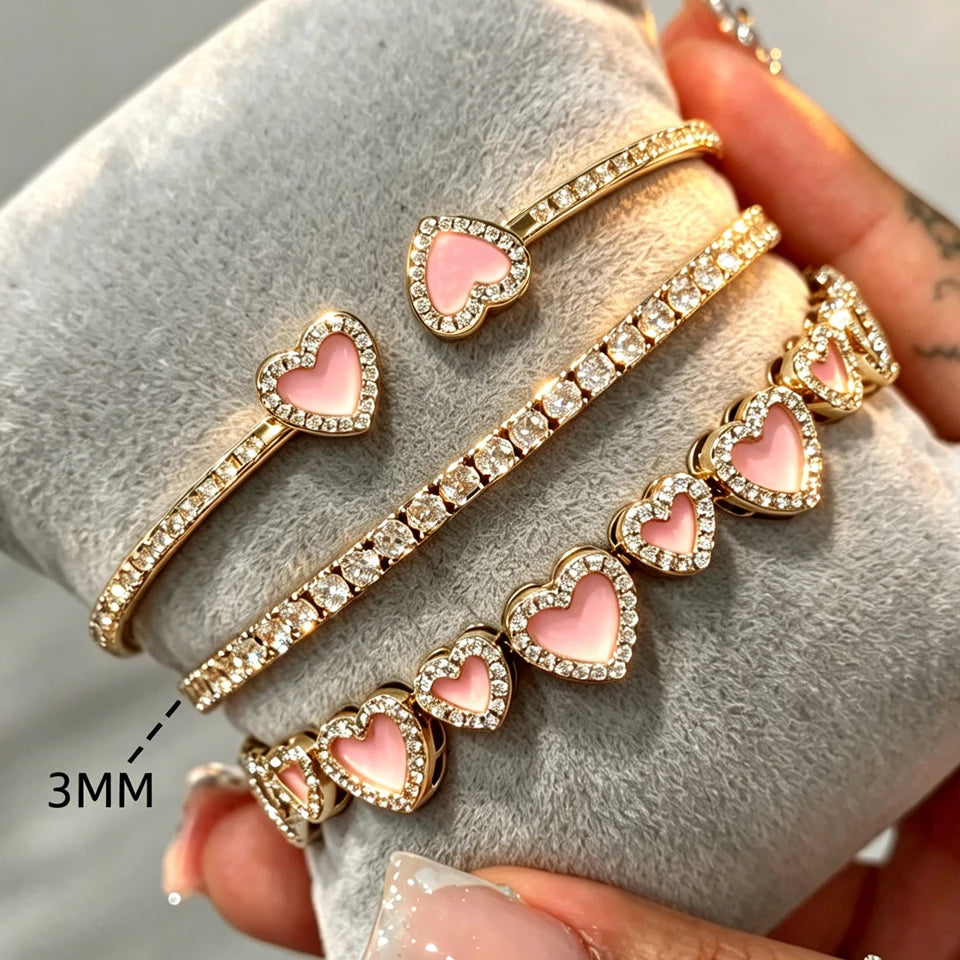 Yupsk – Bracelets empilables en forme de cœur en acrylique rose, 3 pièces/ensemble, pour femmes et filles, bijoux exquis et doux, cadeau