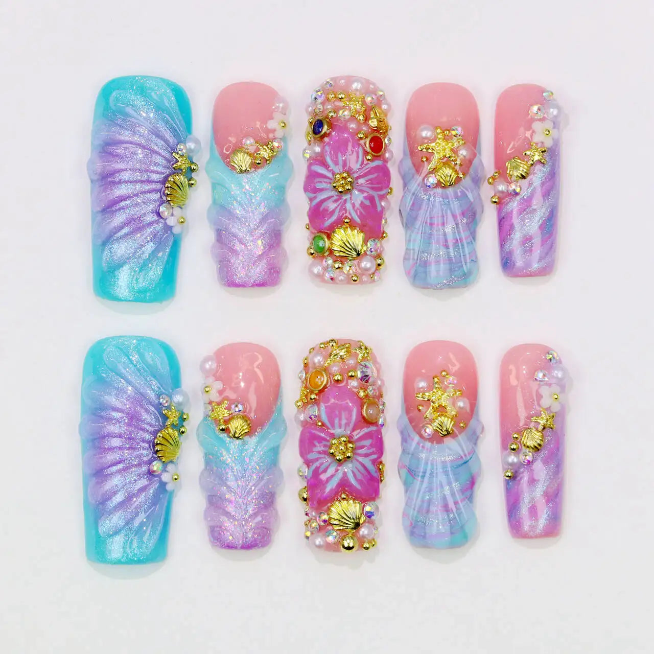 10 pièces 30mm 3D belle manucure faite à la main presse sur les ongles, faux fleurs peintes à la main en acrylique