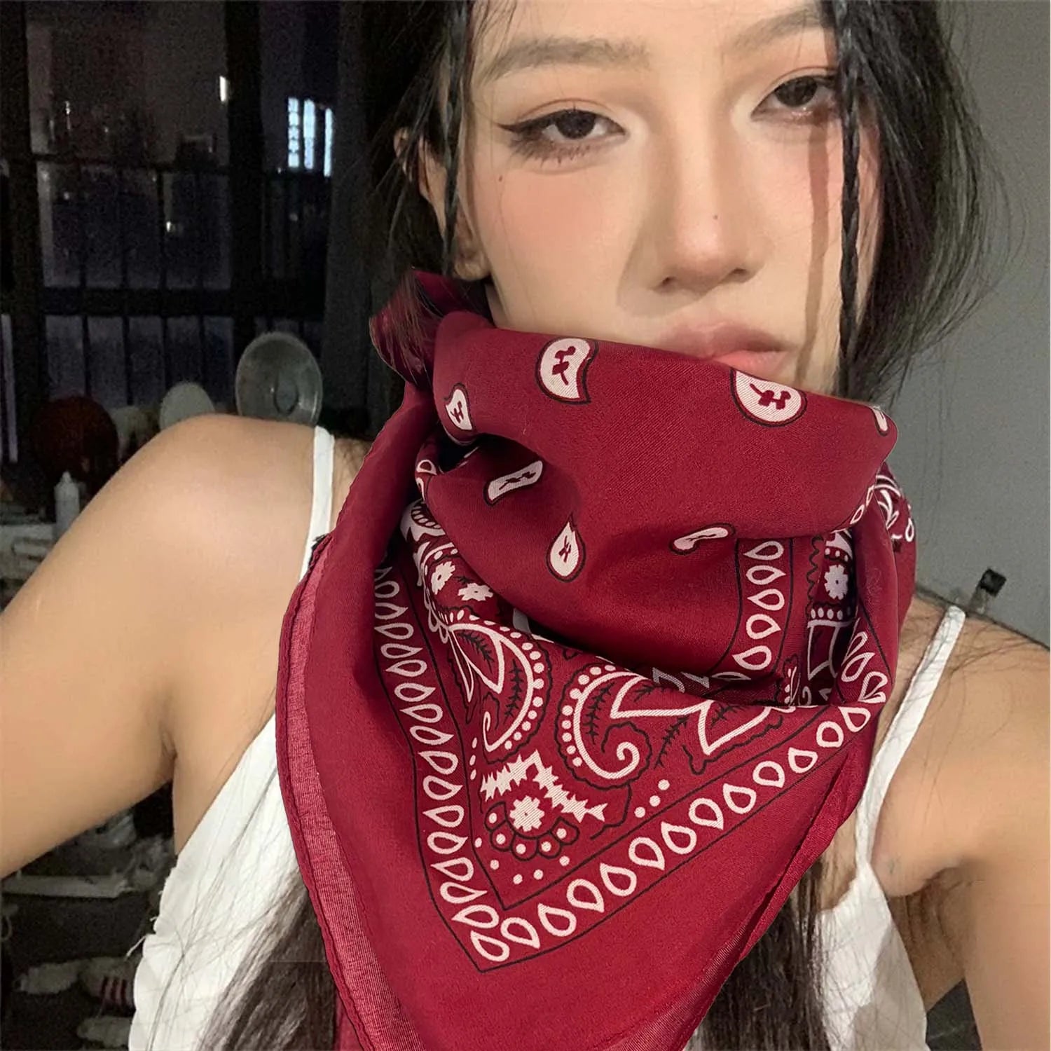 2025 mode femmes rouge Bandana écharpe filles enfants Punk carré Bandanas chapeaux bohème foulard bandeaux cheveux accessoires