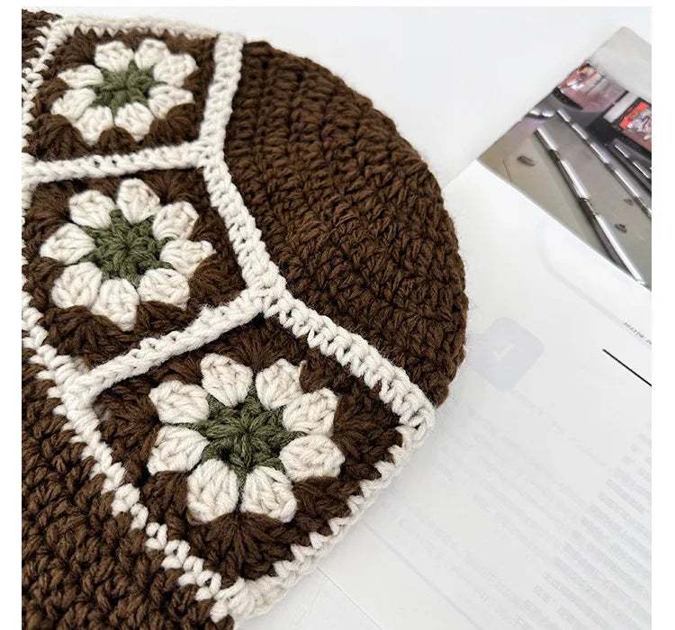 Chapeau seau coréen fait à la main au Crochet pour femmes, tissage tricoté, mode fleurs Y2k, bonnet de bassin, nouvelle collection automne hiver